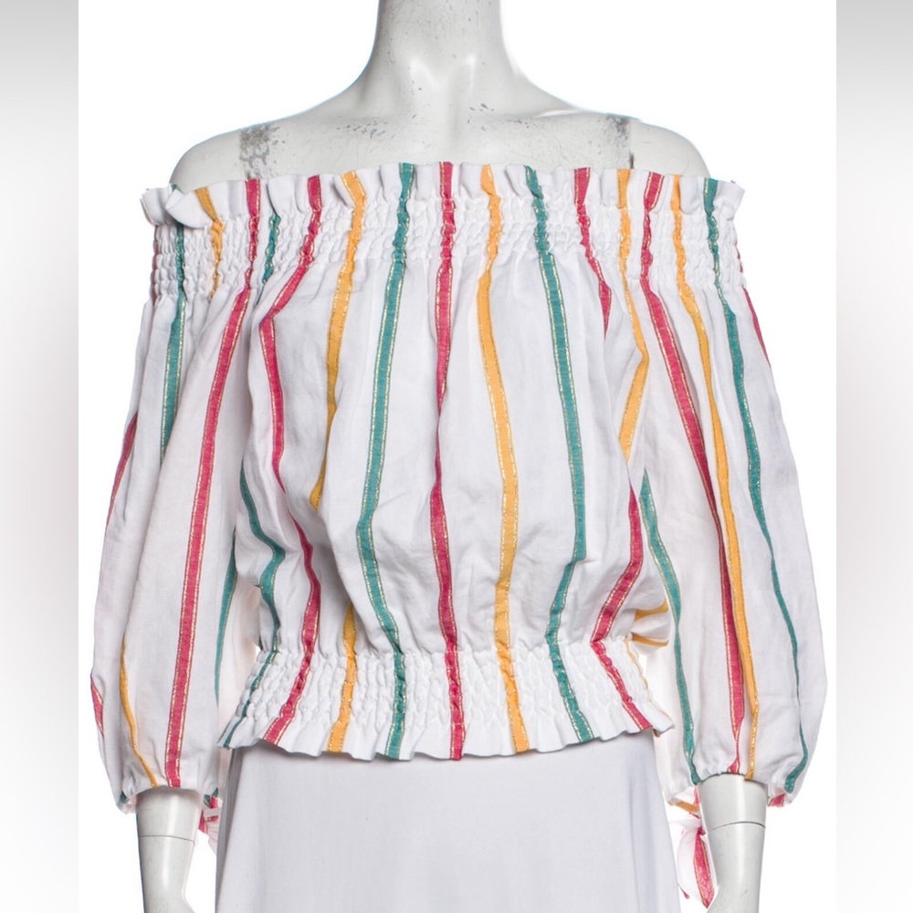 Caroline Constas off the shoulder metallic detail top